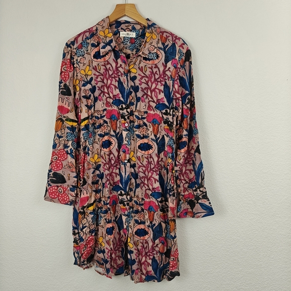 Natural Life Nwot Long Sleeve Button Up Floral Sea Shirt Dress Small Womens - Picture 1 of 14